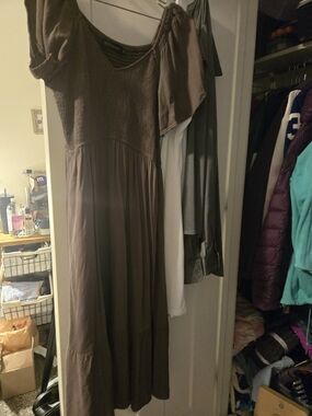 Smocked Bodice Midi Dress in Sage Green